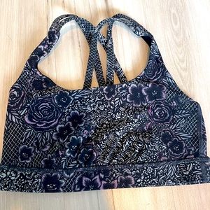 Size 4 Lululemon Energy Sports Bra - Black and Purple Flowers